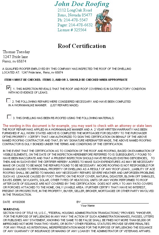 Roof Certification