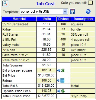 roofing job cost grid