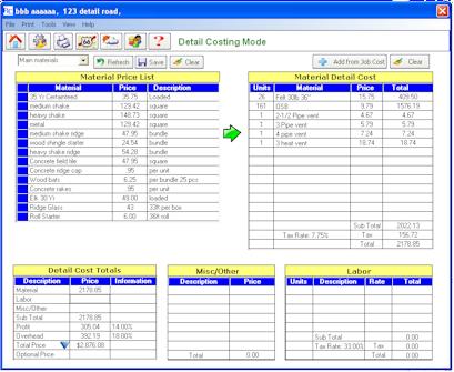 detail pricing screen
